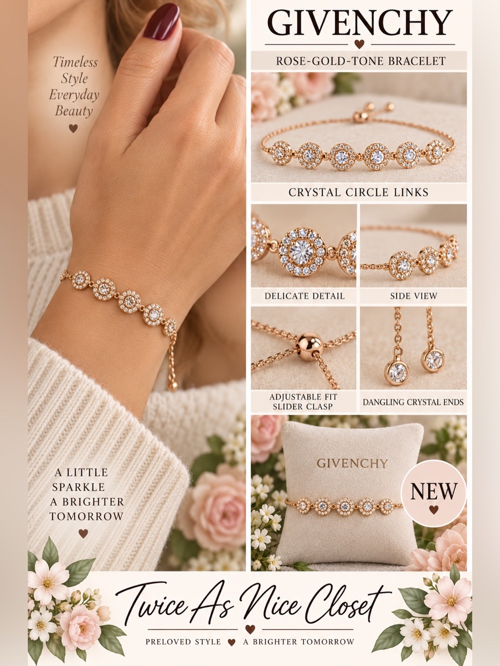 Givenchy Rose Gold Crystal Circle Link Bracelet NEW